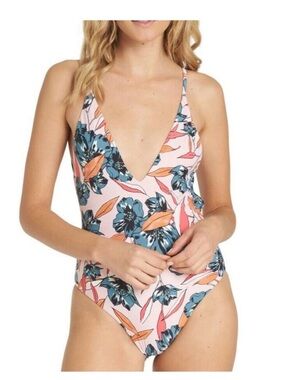 Billabong Floral One-Piece Swimsuit in Teal, Pink & Orange